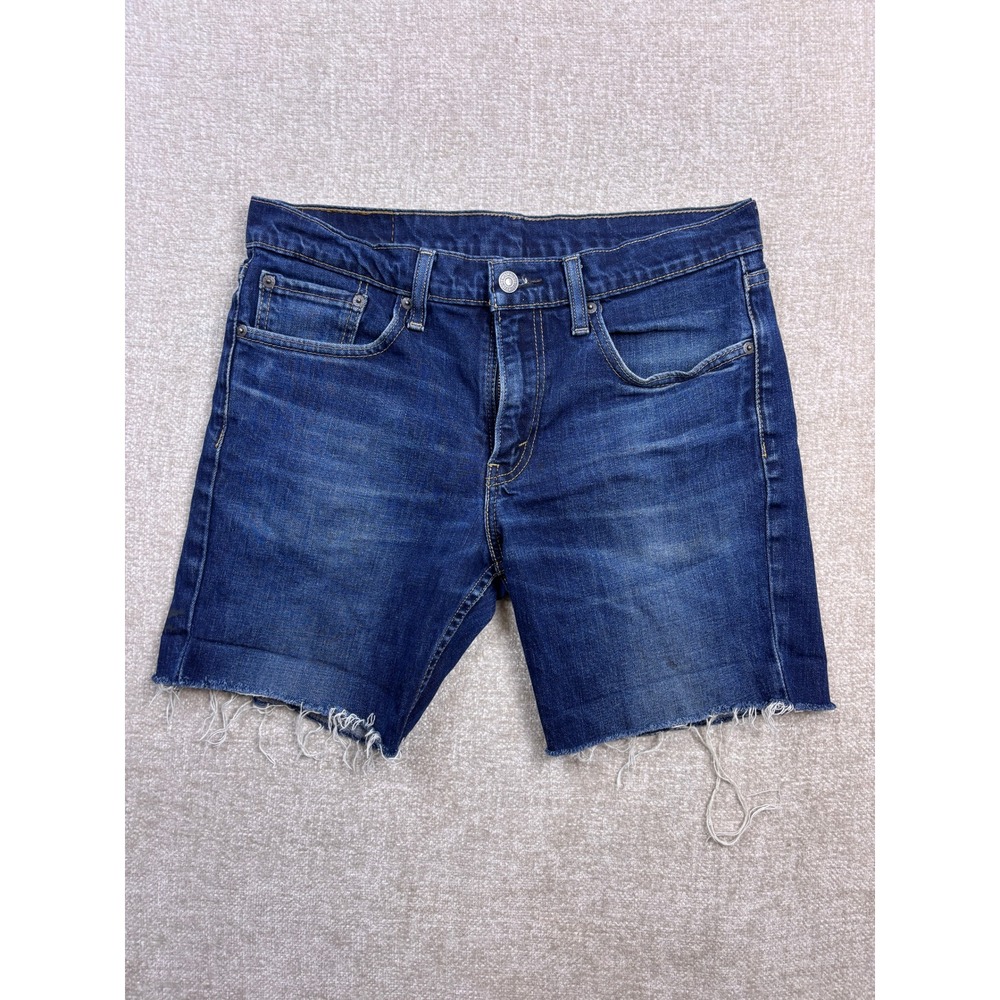 Levis 511 Slim Fit Blue Denim Custom Cut Raw Hem Jean Shorts Mens W32 L34